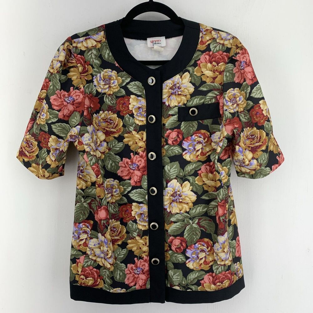 Vtg Glenfrey Womens‎ 12 Button Up Top Floral Cottage Artsy Multicolor Geek USA